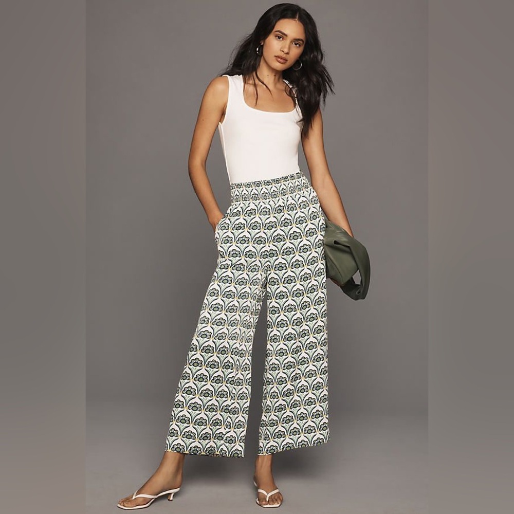 Anthropologie The Saria Smocked Wide-Leg Pants